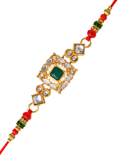 Mirror & Kundan Embellished Royal Emerald Rakhi - Only Rakhi (PRS23119)