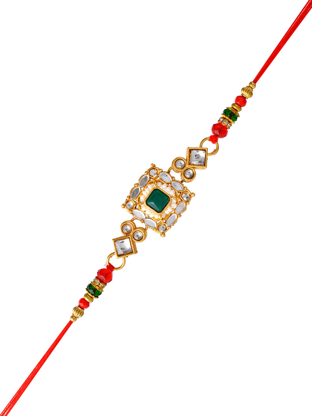 Mirror & Kundan Embellished Royal Emerald Rakhi - Only Rakhi (PRS23119)