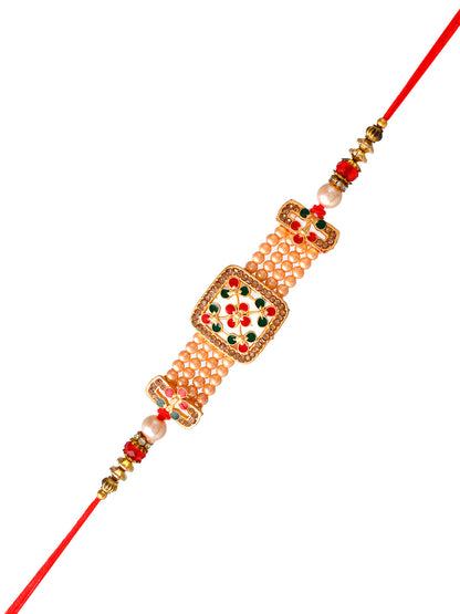 Kundan & Rose Gold Pearl Crafted Rakhi - Only Rakhi (PRS23124)