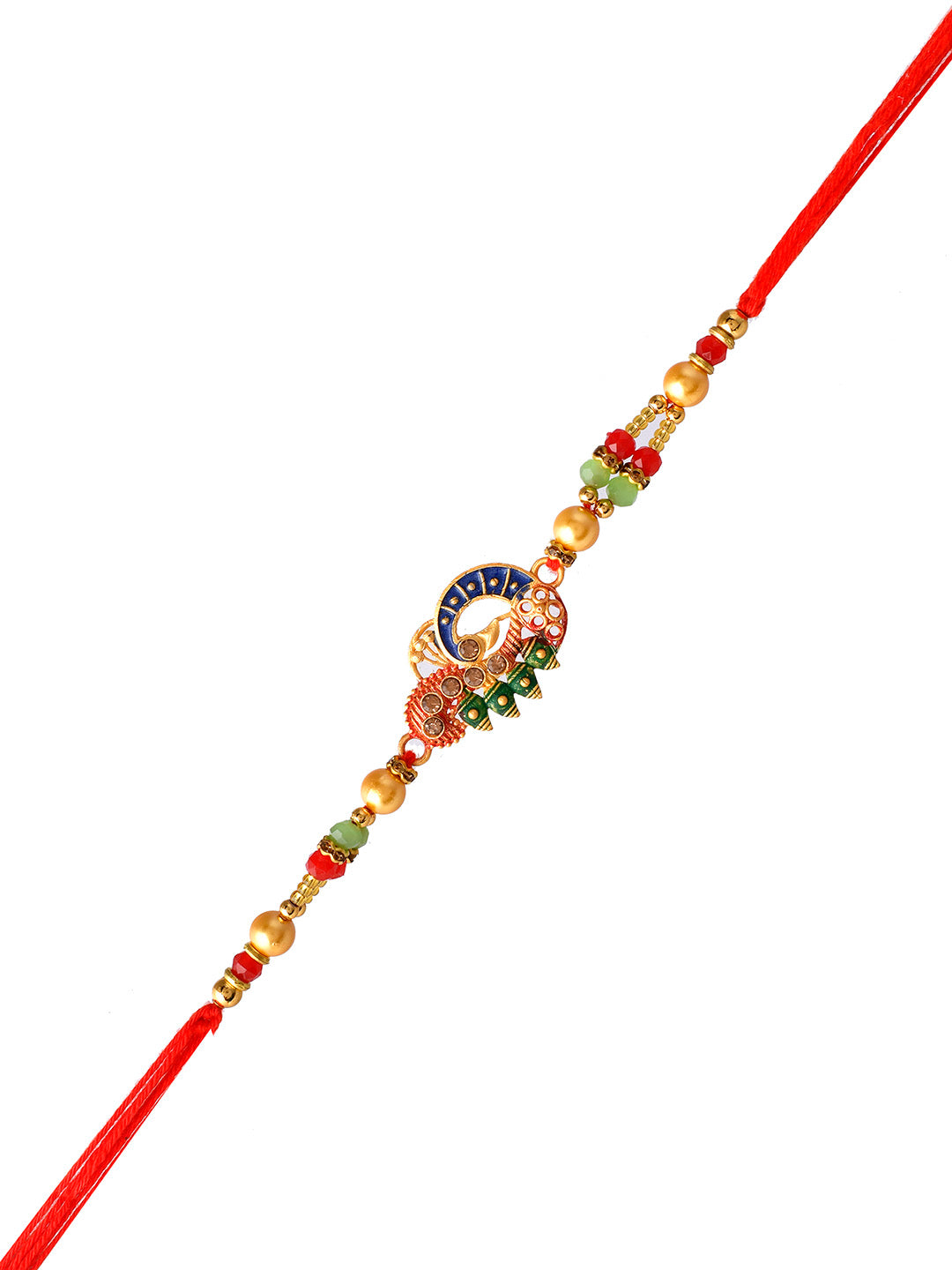 Metal Cutwork Peacock Patterned Multi-Coloured Rakhi - Only Rakhi (PRS23128)