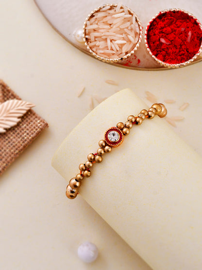 Premium Woven Golden Beads Bracelet Rakhi - Only Rakhi (PRS2313)