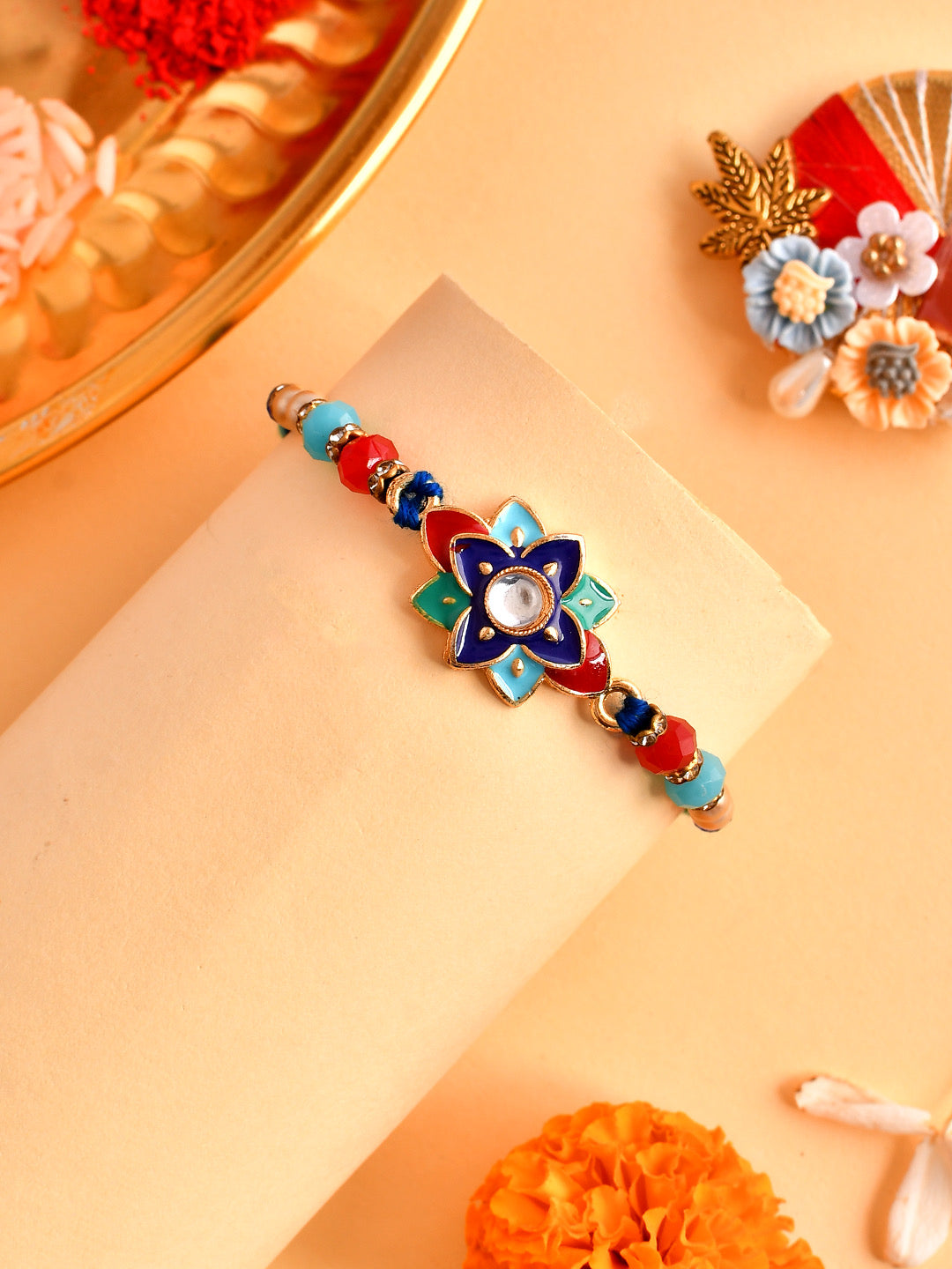 Multi-Coloured Beads & Ceramic Enamled Vibrant Rakhi - Only Rakhi (PRS23130)