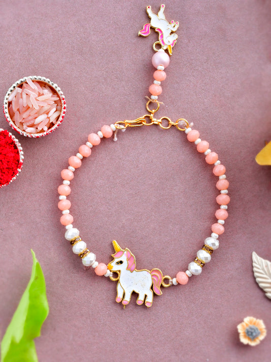 Metal Enamled Unicorn Magical Beaded Bracelet Rakhi - Only Rakhi (PRS23131)