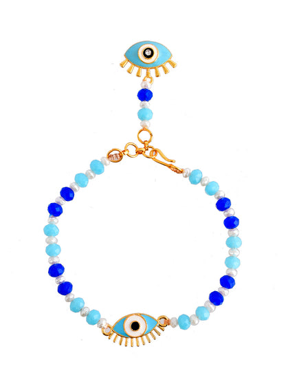 Enameled Shades of Blue Evil Eye Beaded Bracelet Rakhi - Only Rakhi (PRS23132)