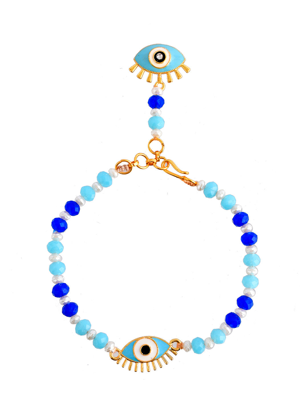 Enameled Shades of Blue Evil Eye Beaded Bracelet Rakhi - Only Rakhi (PRS23132)