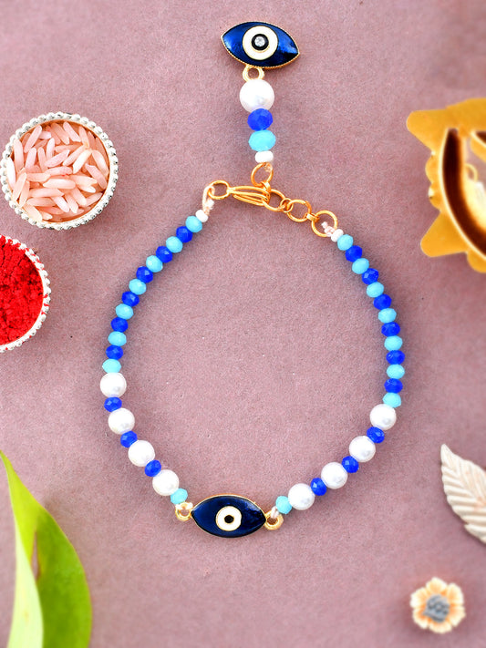 Enameled Evil Eye Bracelet Rakhi adorned with Blue Beads. - Only Rakhi (PRS23134)