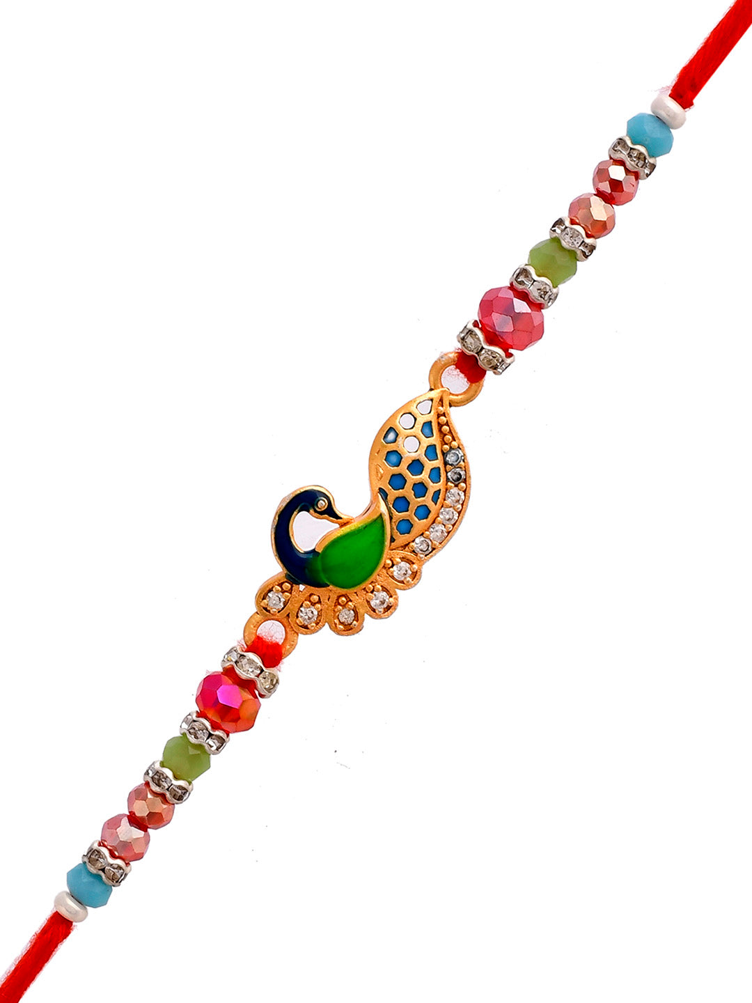 Metal Embellished & Beaded Vibrant Peacock Rakhi - Only Rakhi (PRS23145)