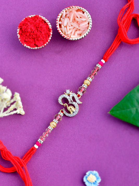 American Diamond Touched OM Patterned Divine Rakhi - Only Rakhi (PRS23146)