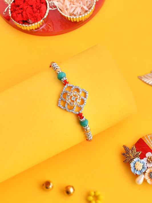 Swarowski Studded Floral Patterned Beaded Rakhi - Only Rakhi (PRS23147)