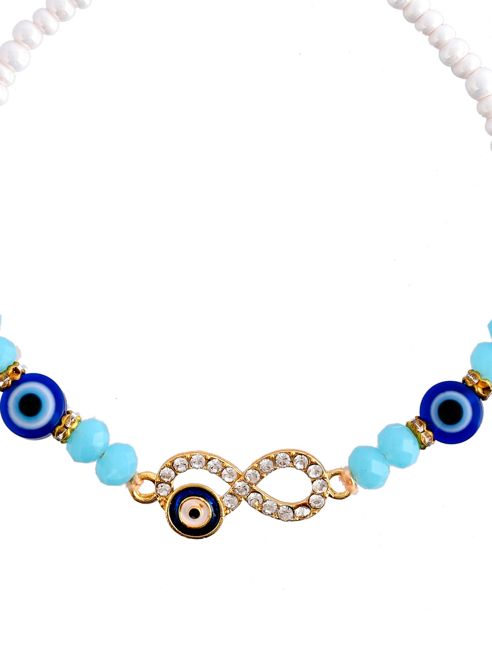 Infinity Evil Eye & Beaded Dazzling Pearl Bracelet Rakhi - Only Rakhi (PRS23148)