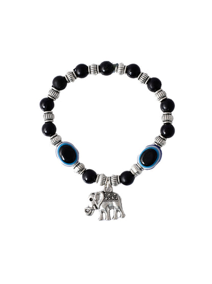 Silver Elephant Dropped Nazar Protected Beaded Bracelet Rakhi - Only Rakhi (PRS23151)