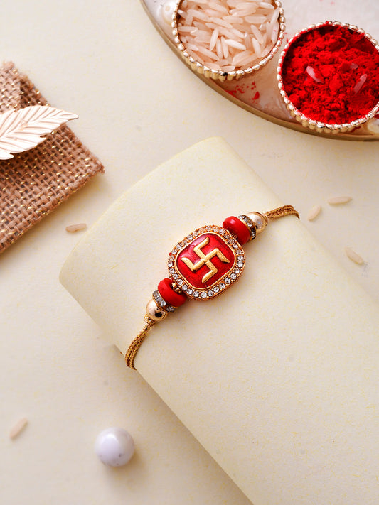 Swastik Embossed Gemstone based Traditional Rakhi - Only Rakhi (PRS2316)