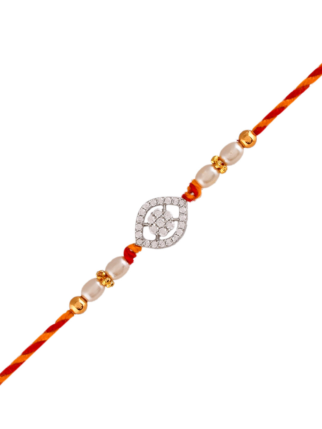 Floral American Diamond Studded Exquisite Pearl Braided Rakhi - Only Rakhi (PRS23171)