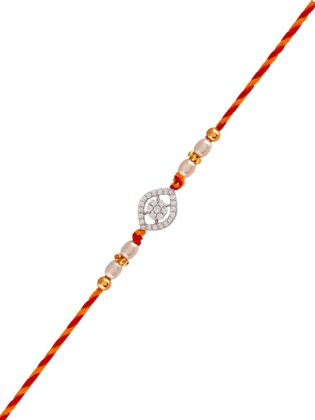 Floral American Diamond Studded Exquisite Pearl Braided Rakhi - Only Rakhi (PRS23171)