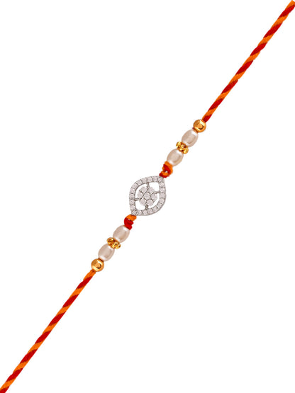 Floral American Diamond Studded Exquisite Pearl Braided Rakhi - Only Rakhi (PRS23171)