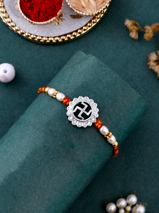 Swastik Sliver Studded Rakhi - Only Rakhi (PRS23172)
