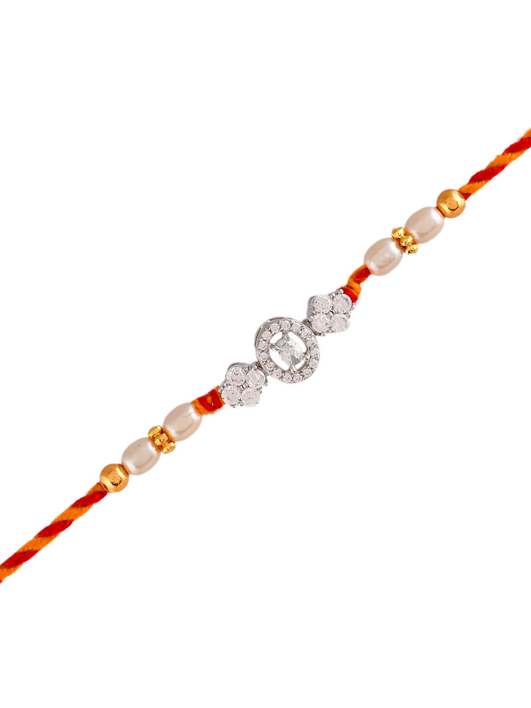 AD Element Braided & Pearl Studded Sparkling Patterned Silver Rakhi - Only Rakhi (PRS23176)