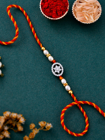 American Diamond Studded Exquisite Braided Silver Rakhi - Only Rakhi (PRS23177)