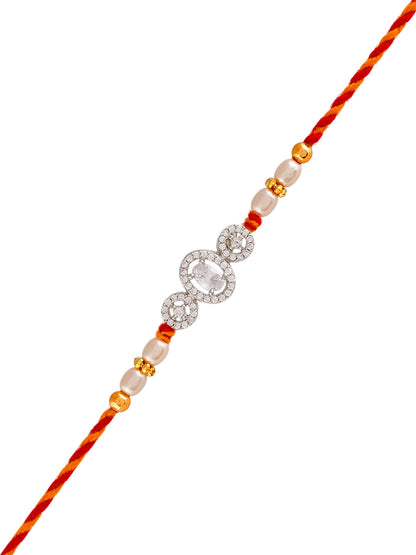 Diamond Looked & Pearl Finished Exquisite Rakhi - Only Rakhi (PRS23179)