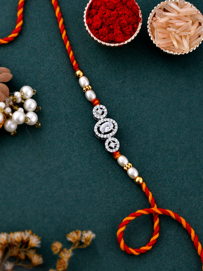 Diamond Looked & Pearl Finished Exquisite Rakhi - Only Rakhi (PRS23179)