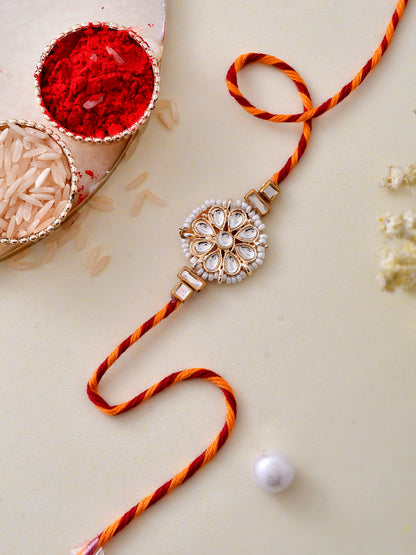 Sequin & Pearl Decorated Stylish Floral Rakhi - Only Rakhi (PRS2318)