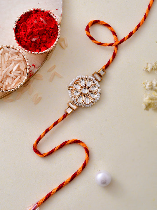 Sequin & Pearl Decorated Stylish Floral Rakhi - Only Rakhi (PRS2318)