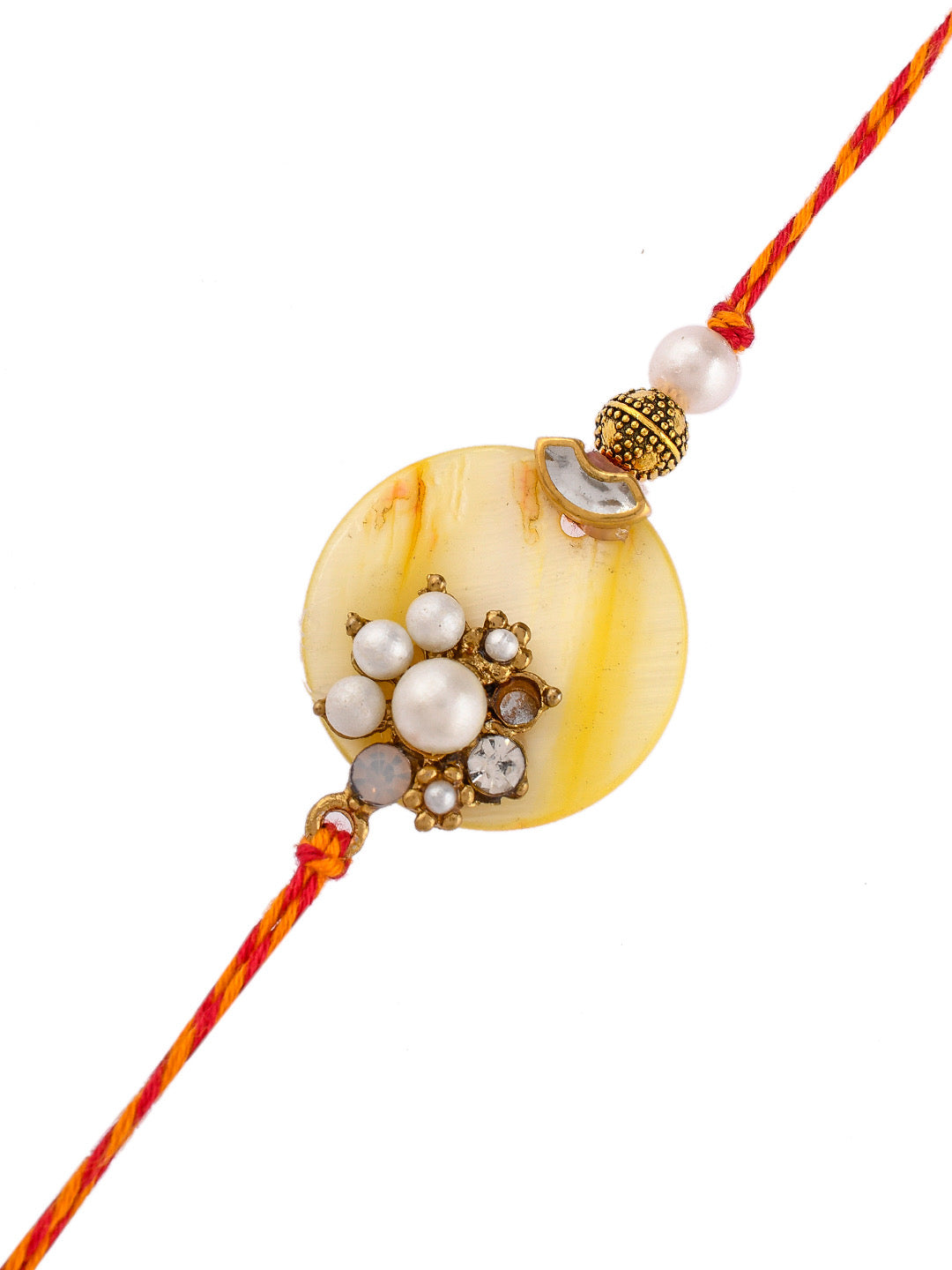 Elegant Pearl and Beads Enameled Resin Rakhi - Only Rakhi (PRS2321)