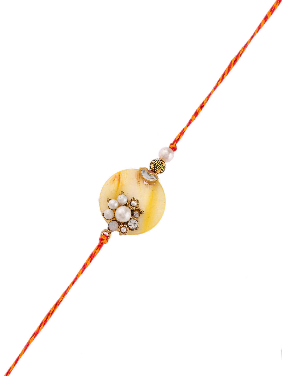 Elegant Pearl and Beads Enameled Resin Rakhi - Only Rakhi (PRS2321)