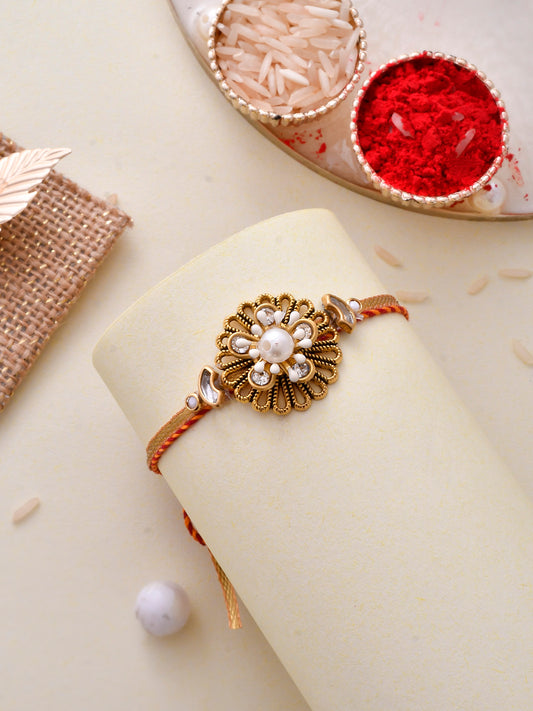 Beads and Kundan Embellished Fancy Rakhi - Only Rakhi (PRS2324)