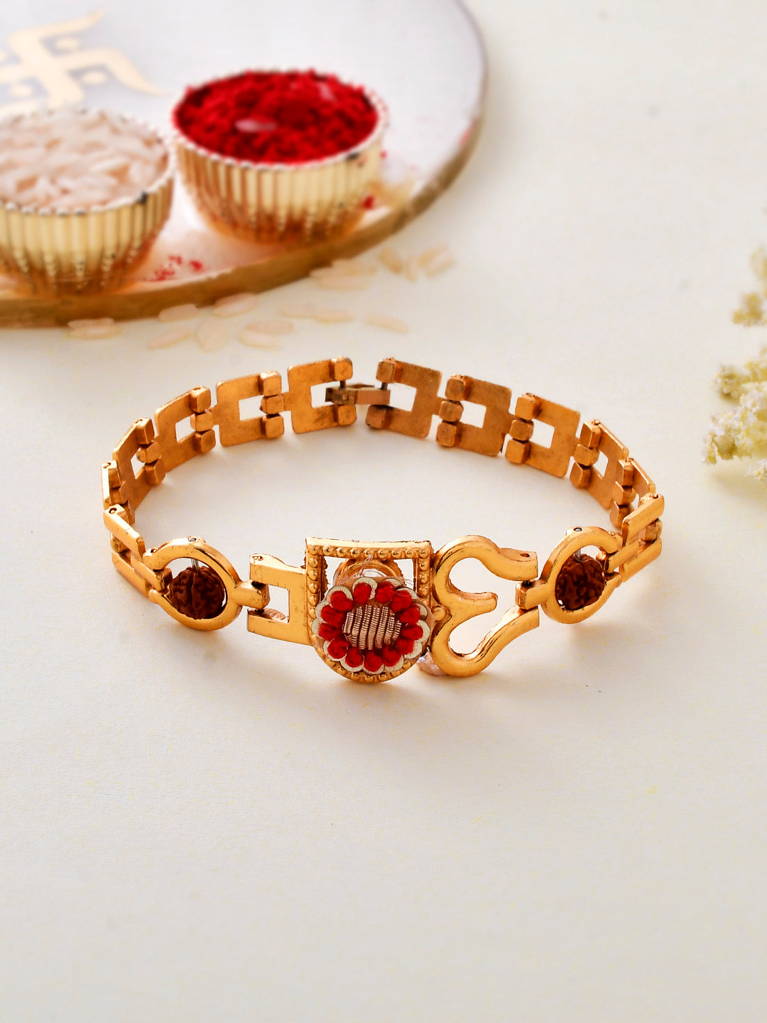 Beads woven Golden Premium Bracelet - Only Rakhi (PRS2329)