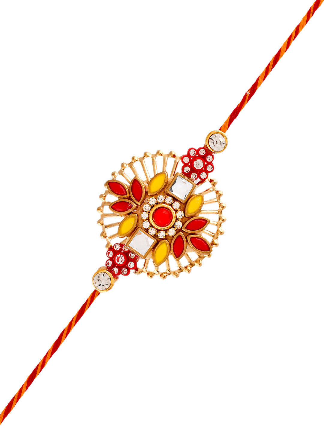 Floral Patterned Kundan Studded Metal Cutwork Rakhi - Only Rakhi (PRS2340)