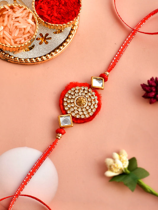 Scarlet Red Resham Embellished Rakhi - Only Rakhi (PRS2351)