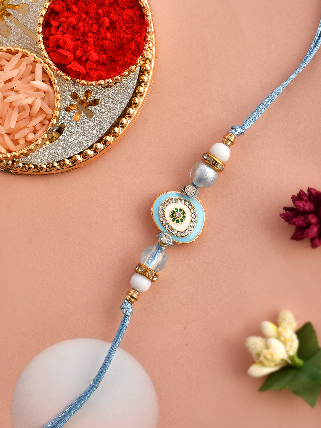 Pastel Blue Ceramic Enamled Elegant Rakhi - Only Rakhi (PRS2353)