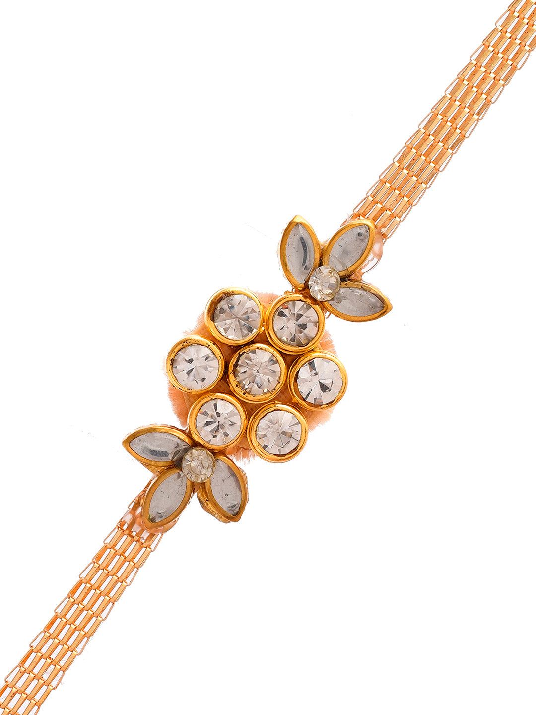 Kundan & Stones Embellished Charming Floral Bracelet Rakhi - Only Rakhi (PRS2354)