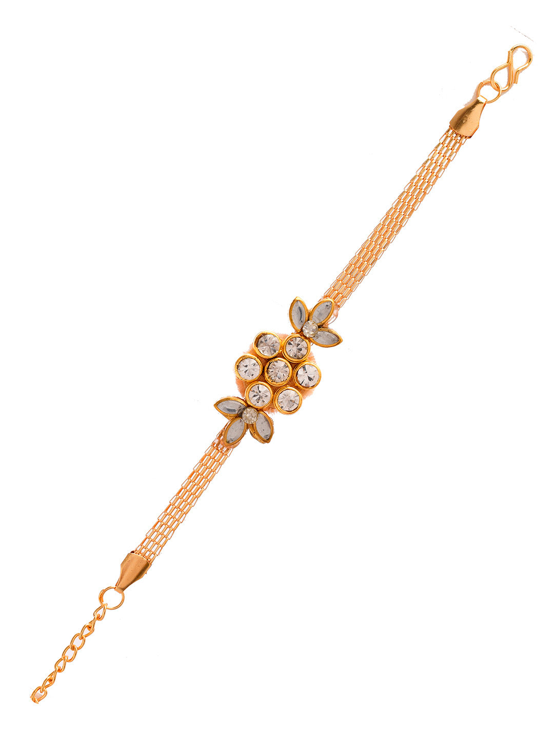 Kundan & Stones Embellished Charming Floral Bracelet Rakhi - Only Rakhi (PRS2354)