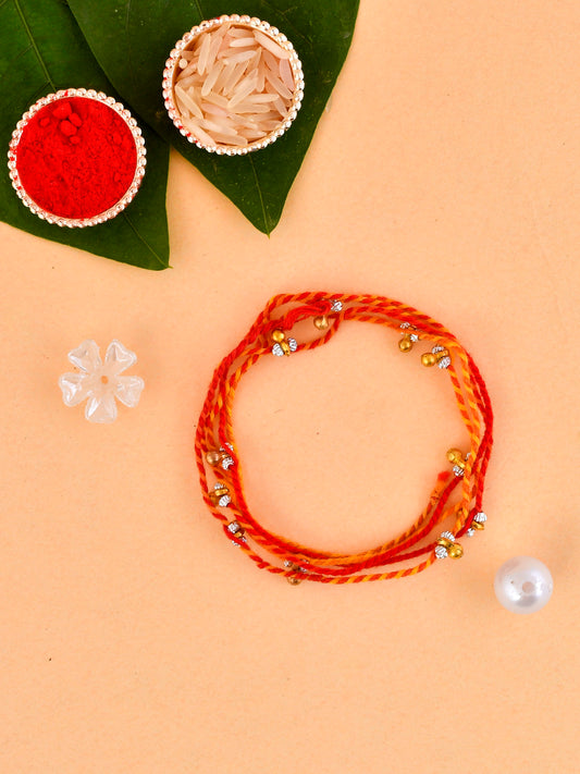 Elegant Pearl & Ghungroo Woven Moli Thread Rakhi - Only Rakhi (PRS2356)