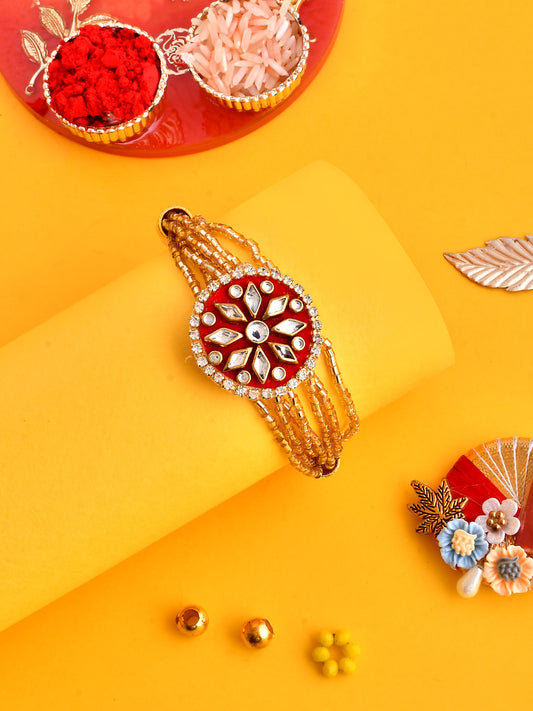 Beads & Kundan Crafted Floral Patterned Dazzling Bracelet Rakhi - Only Rakhi (PRS2361)