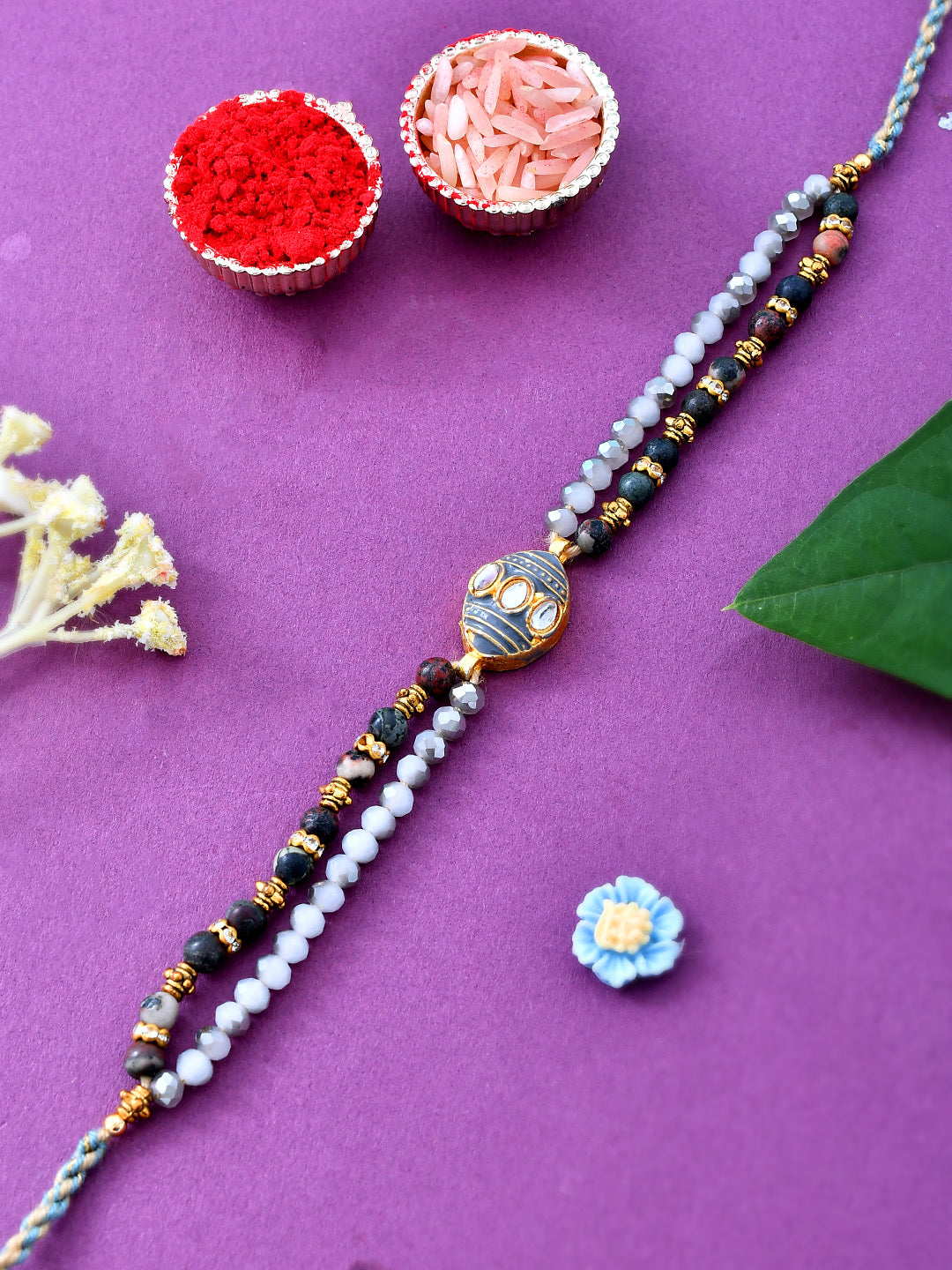 Beads & Crystal Crafted Blue Celestial Rakhi - Only Rakhi (PRS2375)