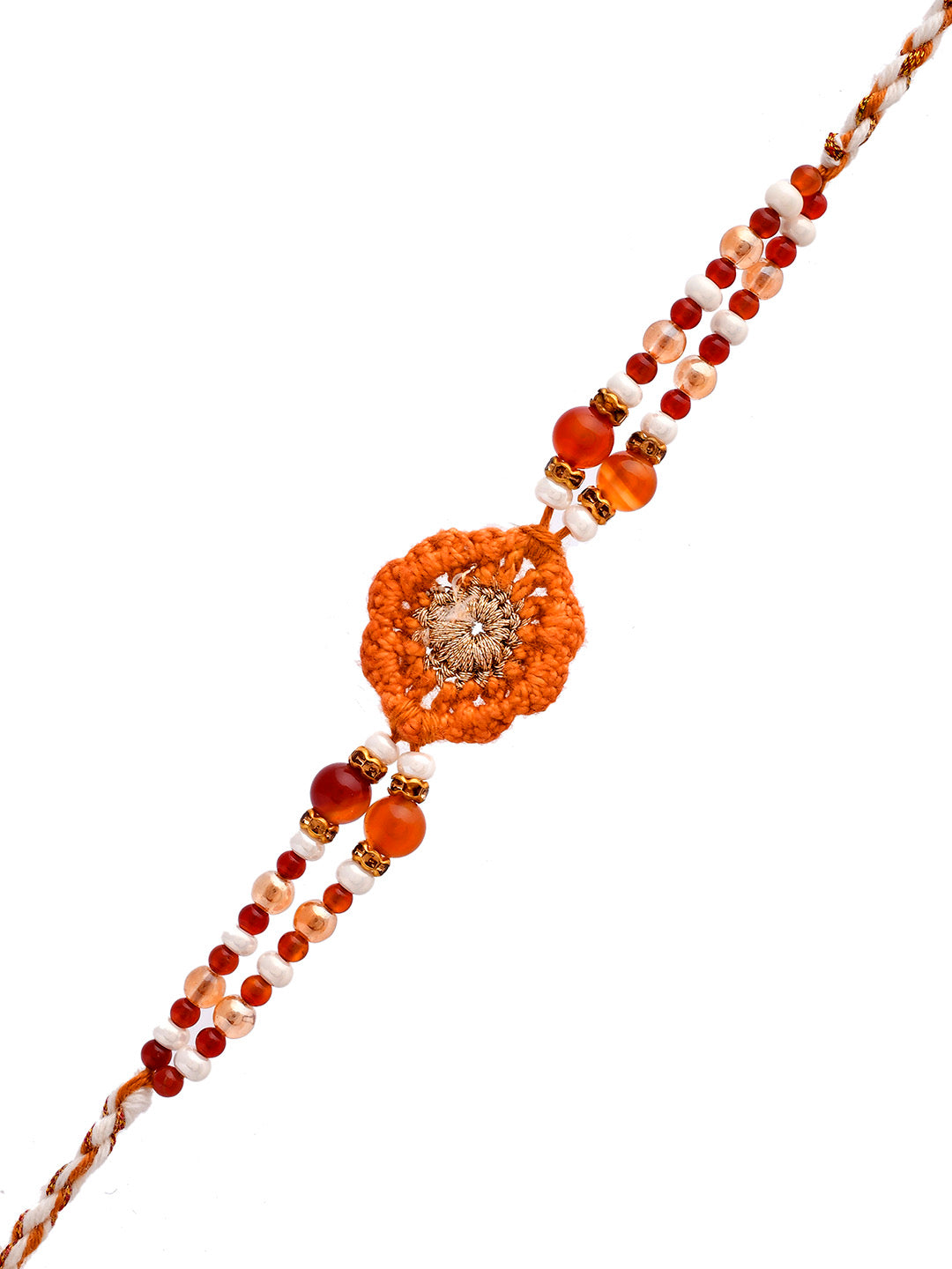 Wool Knitted & Beaded Red and Orange Rakhi - Only Rakhi (PRS2378)