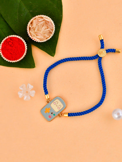 Ceramic Enamled Blue Gameboy Console Bracelet Rakhi - Only Rakhi (PRS2384)