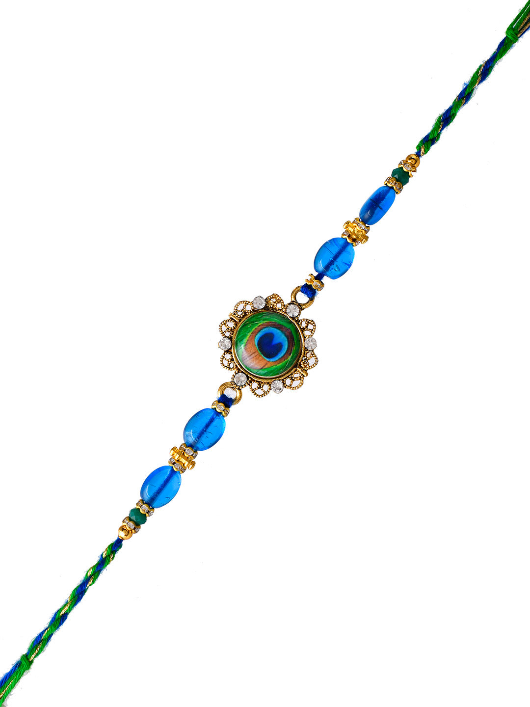 Metal & Beads Handcrafted Mor Pankh Rakhi - Only Rakhi (PRS2385)