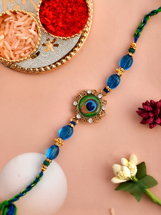 Metal & Beads Handcrafted Mor Pankh Rakhi - Only Rakhi (PRS2385)