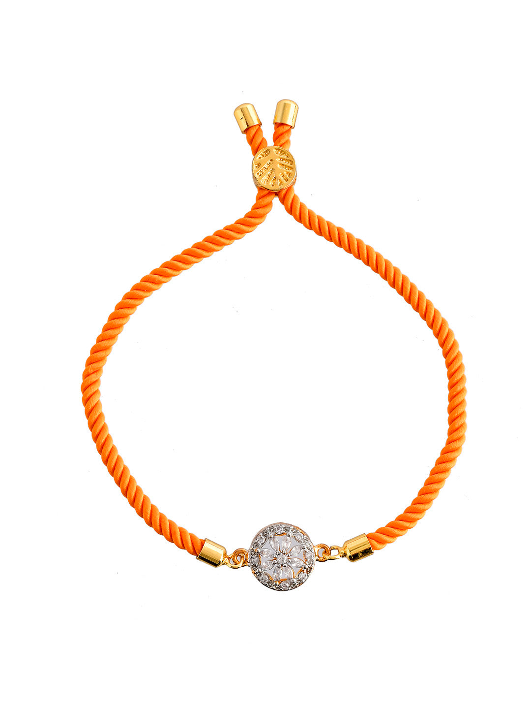 Metal & Swarovski Embellished Charming Orange Bracelet Rakhi - Only Rakhi (PRS2386)