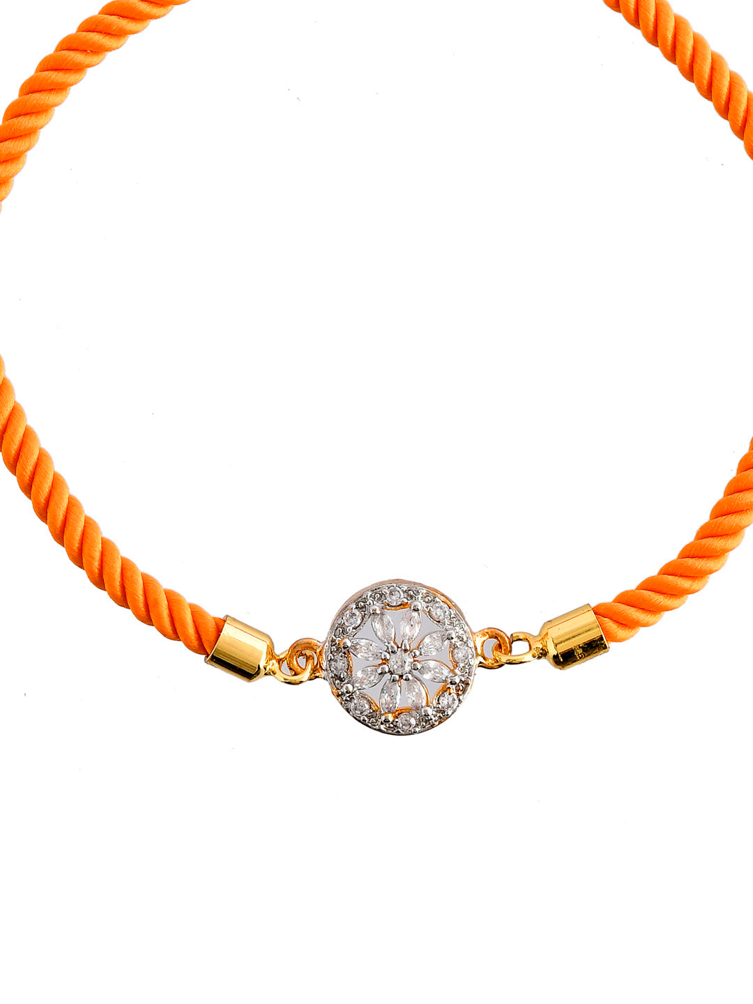 Metal & Swarovski Embellished Charming Orange Bracelet Rakhi - Only Rakhi (PRS2386)