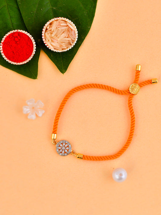 Metal & Swarovski Embellished Charming Orange Bracelet Rakhi - Only Rakhi (PRS2386)