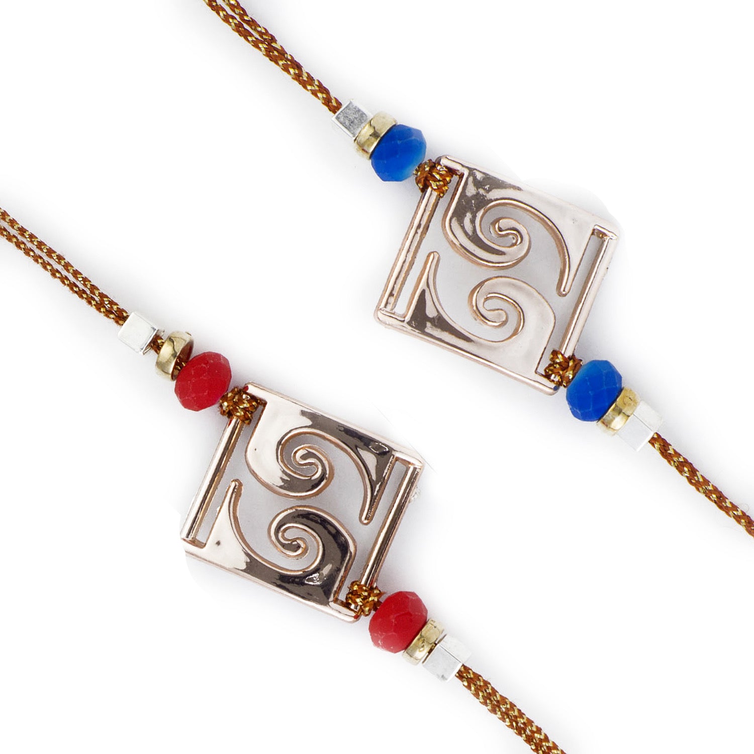 Aapno Rajasthan Set of 2 Red & Blue Beads Studded Square Rakhi - Default Title (PST17207)
