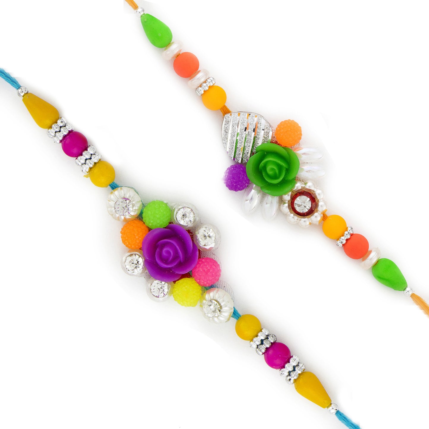 Aapno Rajasthan Set of 2 Multicolor Beads & Rose Rakhi - Default Title (PST17217)