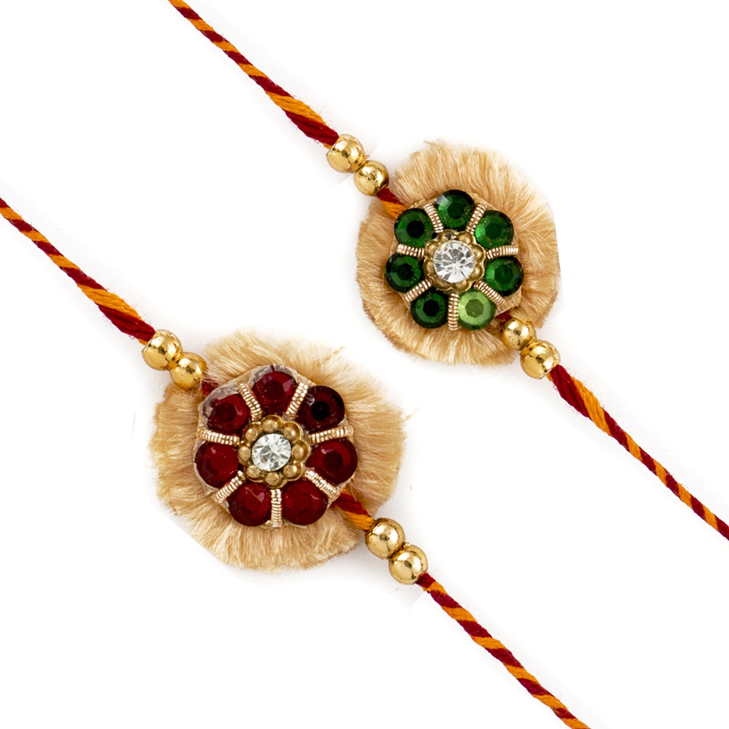 Aapno Rajasthan Set of 2 Red & Green Stones Studded Rakhi - Default Title (PST18202)