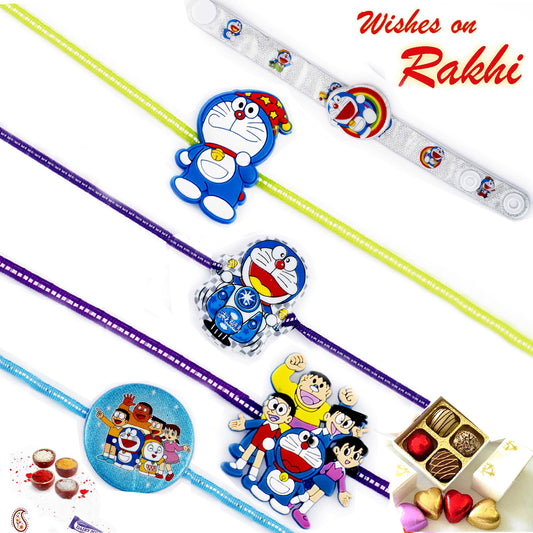 Aapno Rajasthan Set of 5 Blue Doremon Motif Kids Rakhi - Default Title (PST19523)