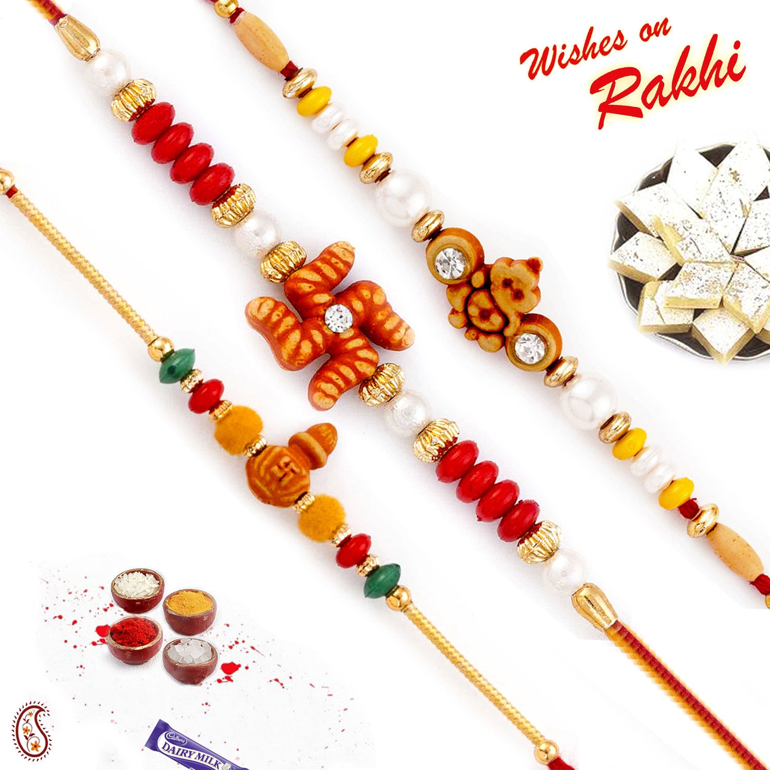 Aapno Rajasthan Set of 3 Divine Motif Mauli Rakhi - Default Title (PST20302)